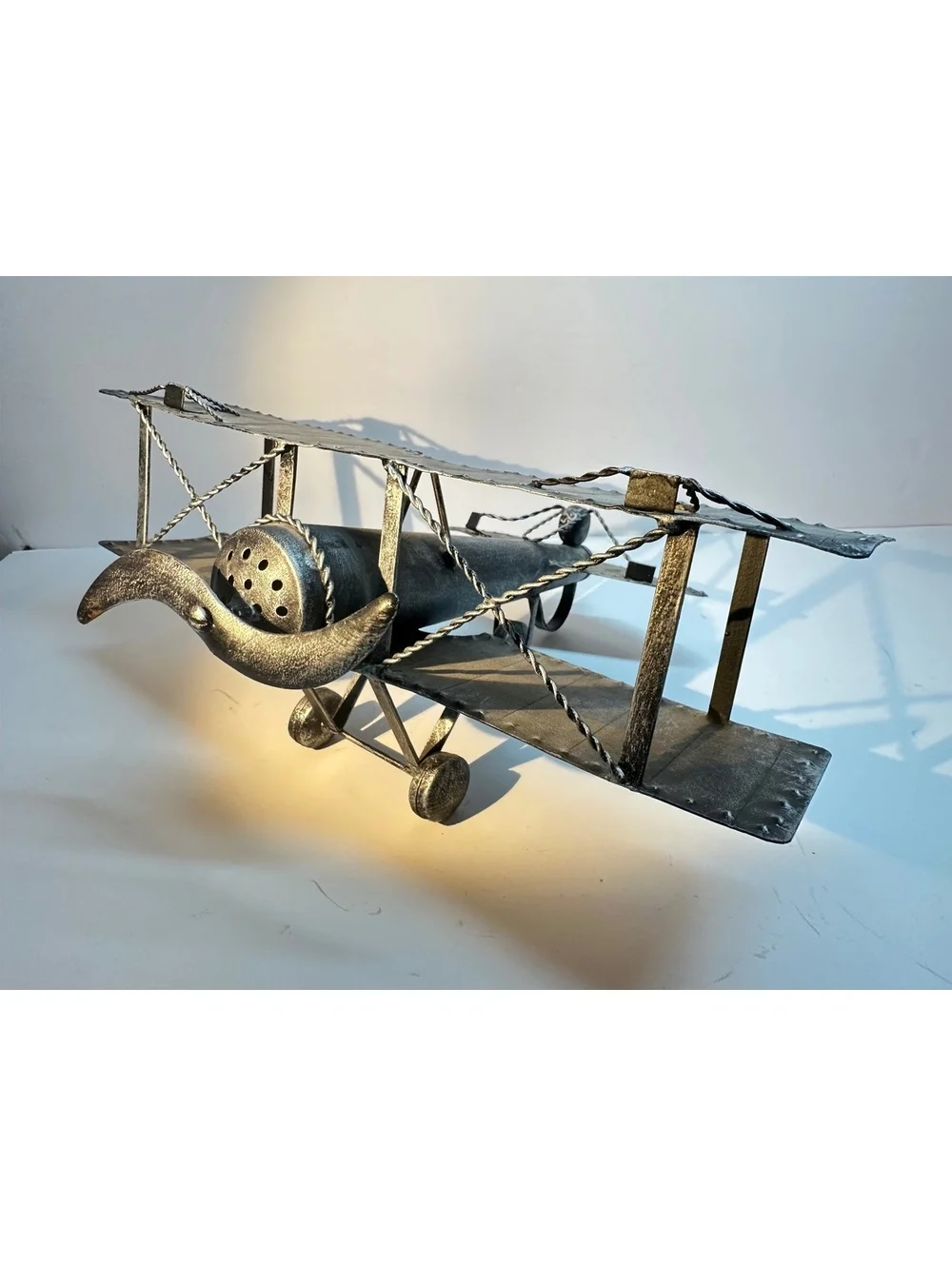 Vintage WWI-Style Metal Biplane Aircraft Desktop / Shelf Decor